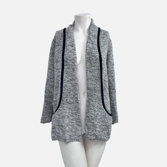 HABITAT Marled B/W Cardigan Sweater L Waterfall Lagenlook Neutral Open Shawl B&W - Picture 2 of 10